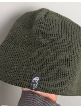 The North Face Bones Beanie Olive Green Fleece Lined Knit Hat One Size Winter